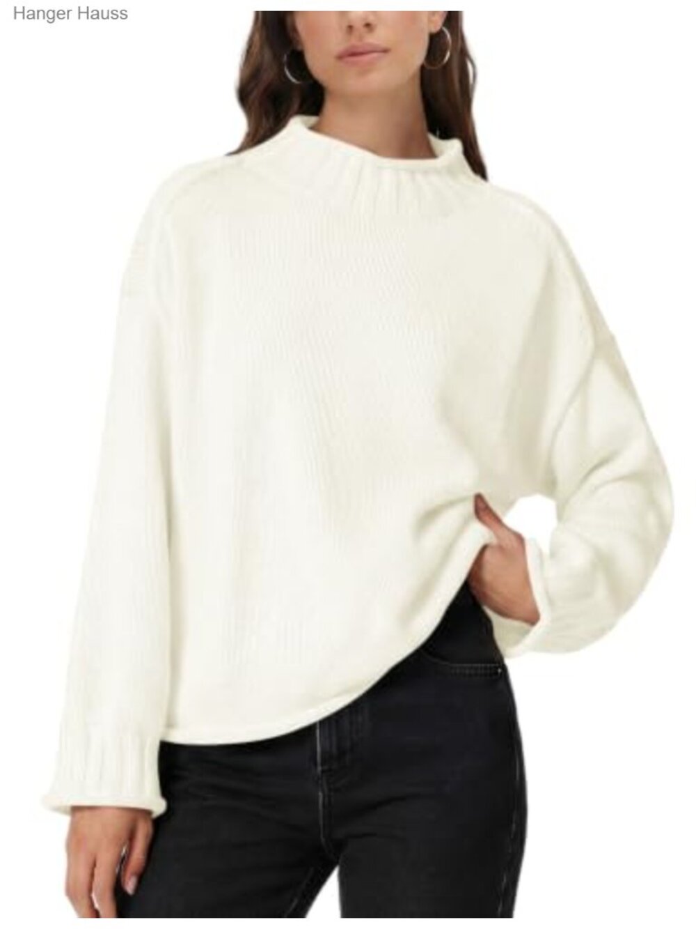 Oversized Mock Neck Chunky Ribbed Knit Pullover Sweater Long Sleeve